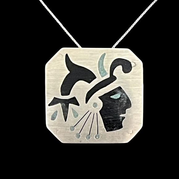 Vintage Taxco Mexico sterling silver onyx figural pendant or brooch pin